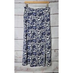& Other Stories Womens Skirt Size 12 Blue Floral Side Slit Midi Side Zipper